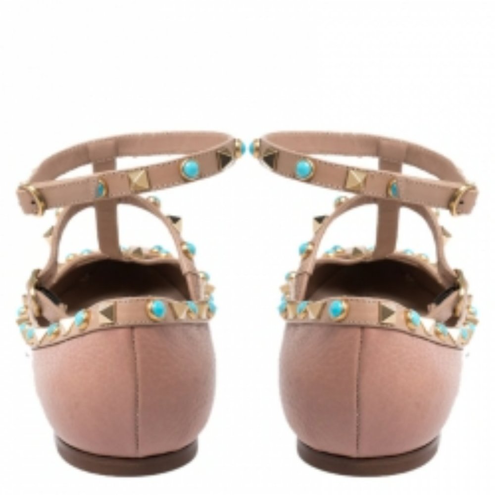 Valentino Beige Leather T Strap Rockstud Ballet Flats Size 40 - Picture 4 of 8